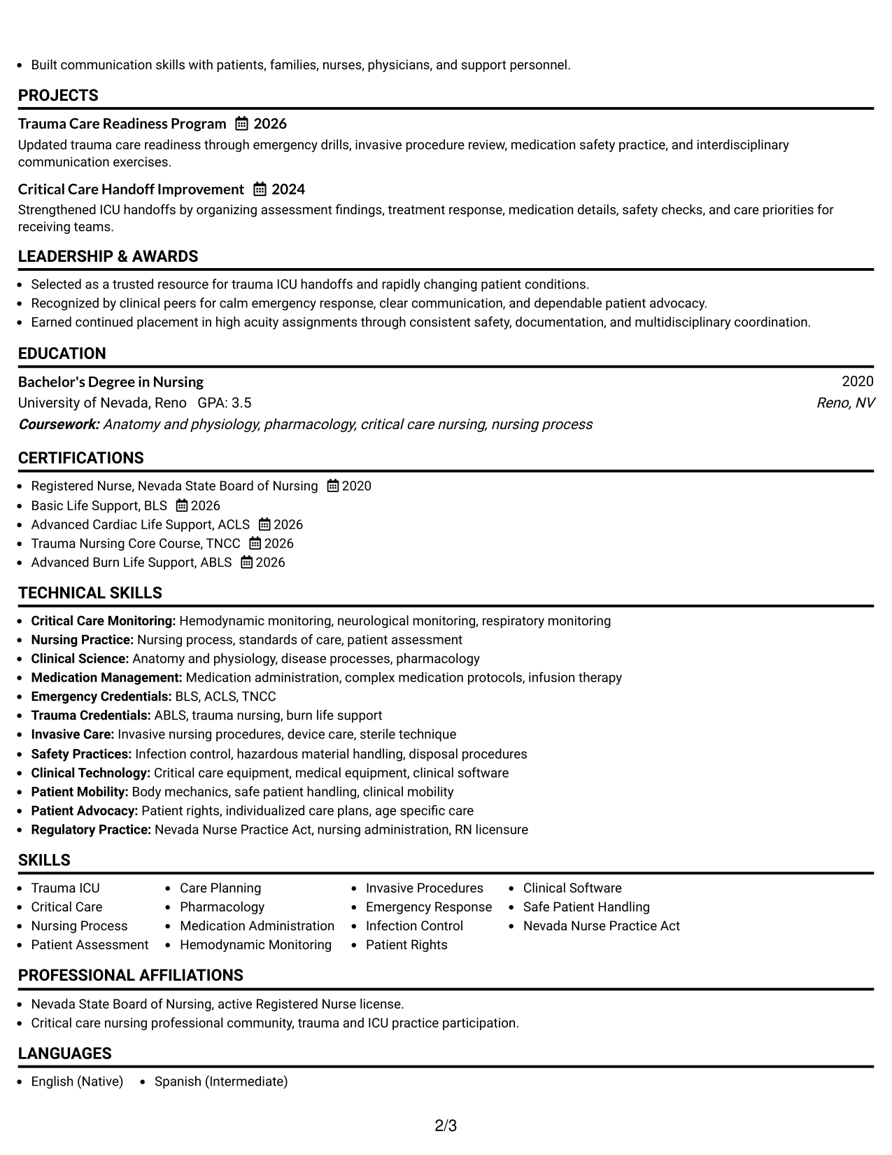 Resume Example Page 2