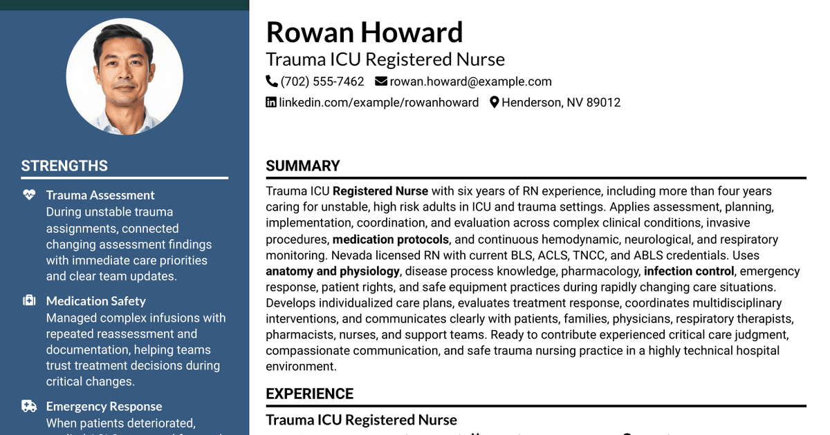 7 Registered Nurse - Trauma ICU Resume Templates with Example