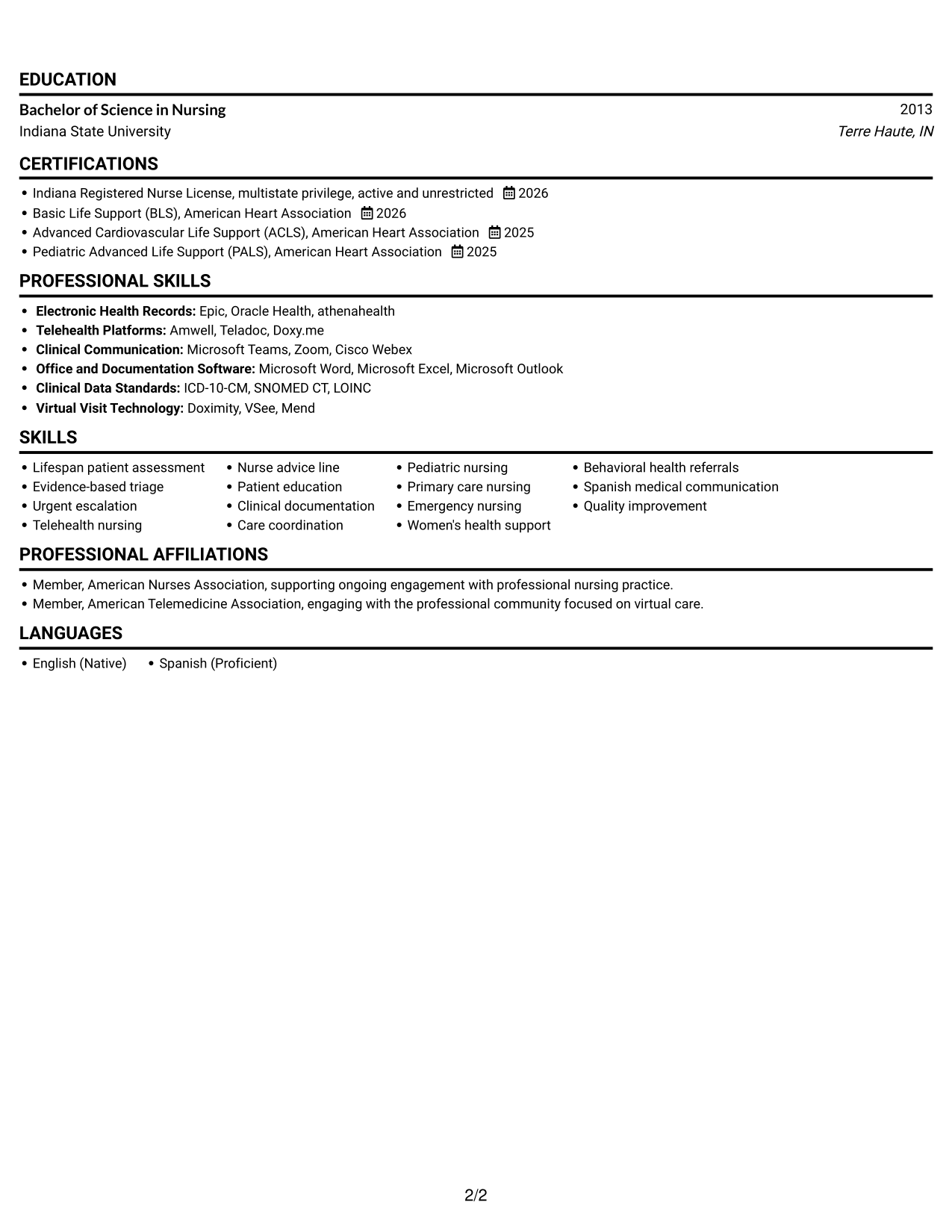 Resume example — page 2