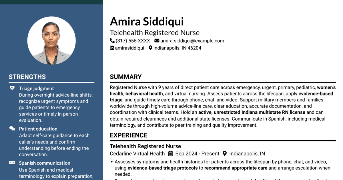 7 Registered Nurse - Virtual Triage Resume Templates with Example