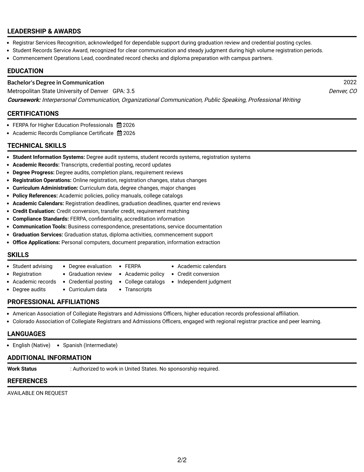 Resume Example Page 2