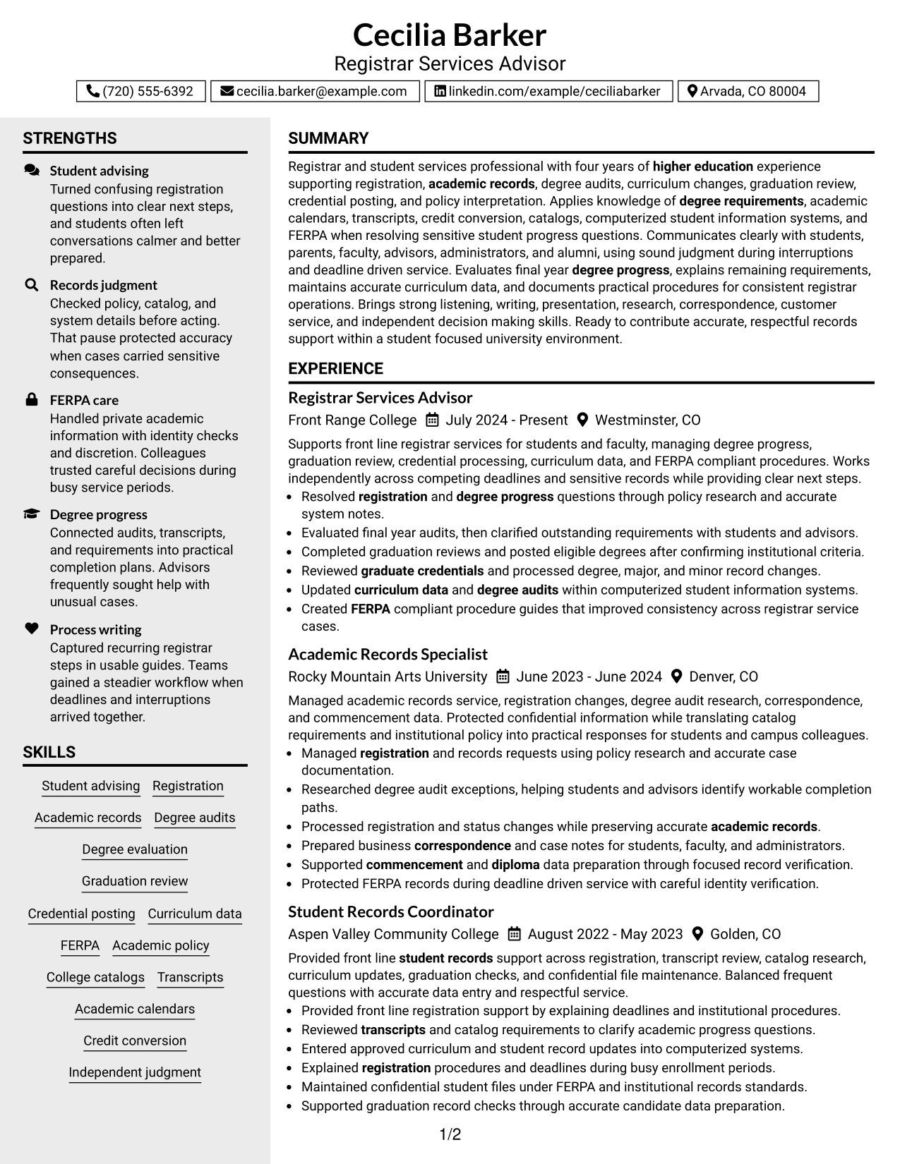 Resume Example Page 1