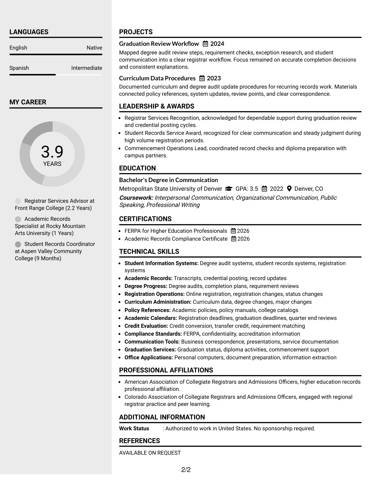 Resume Example Page 2