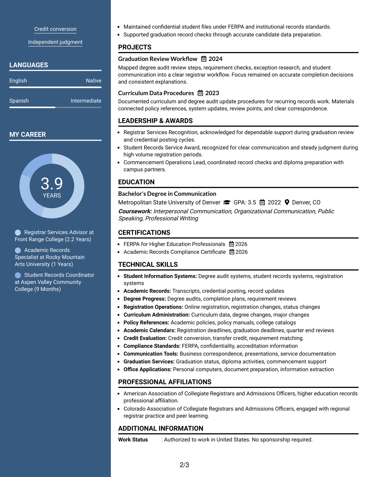 Resume Example Page 2