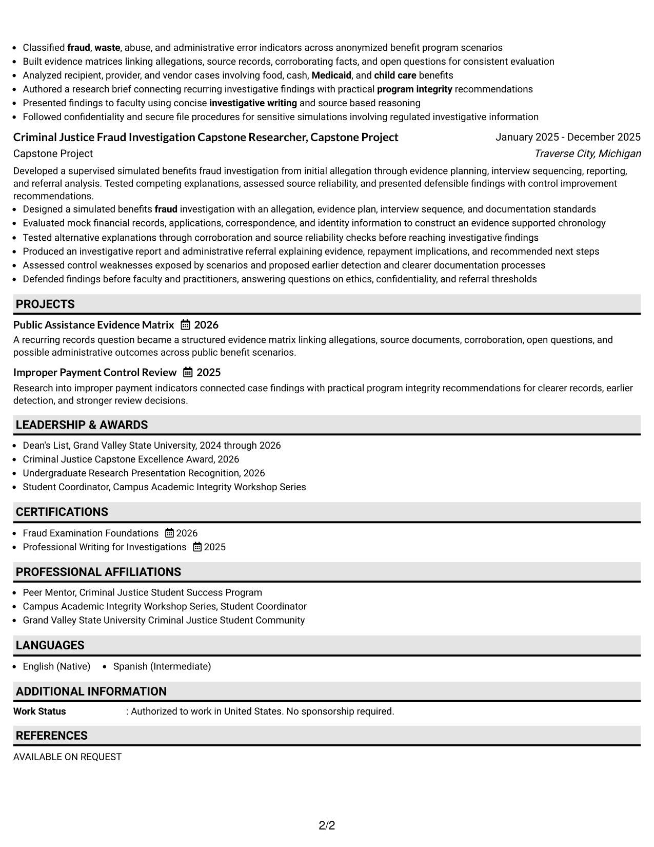 Resume Example Page 2