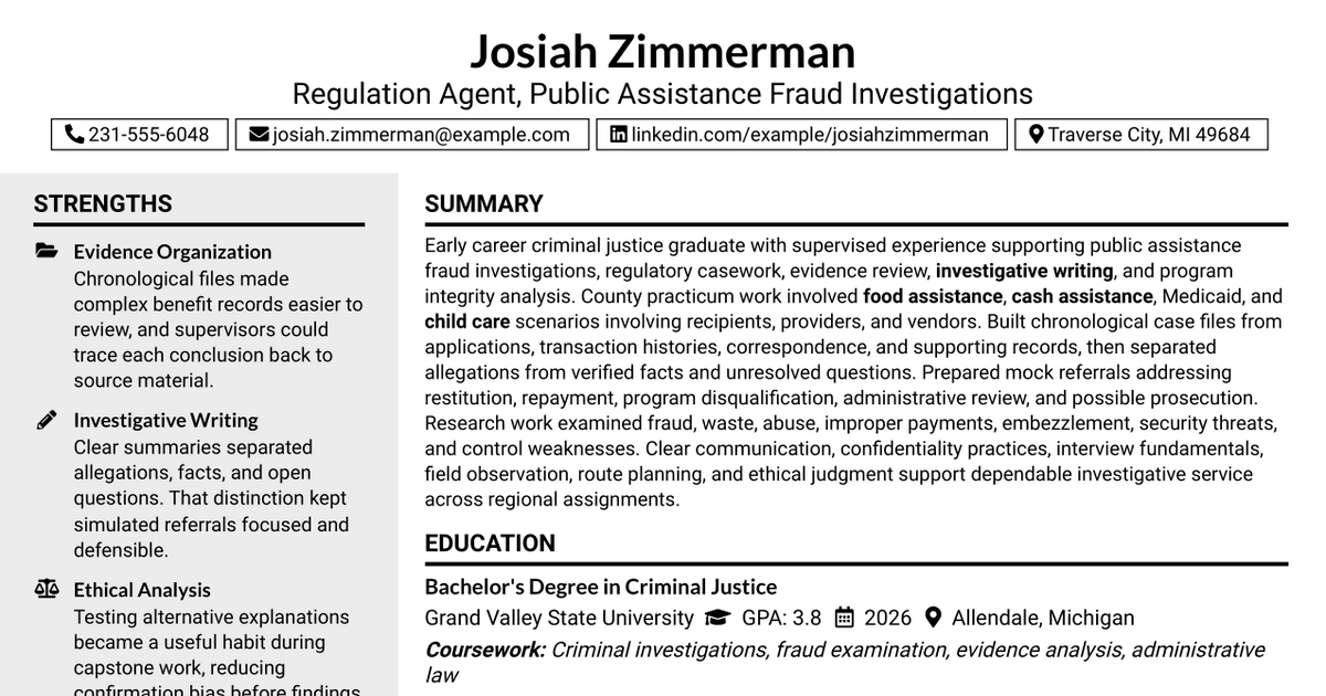 7 Regulation Agent - Public Assistance Fraud Investigations Resume Templates with Example