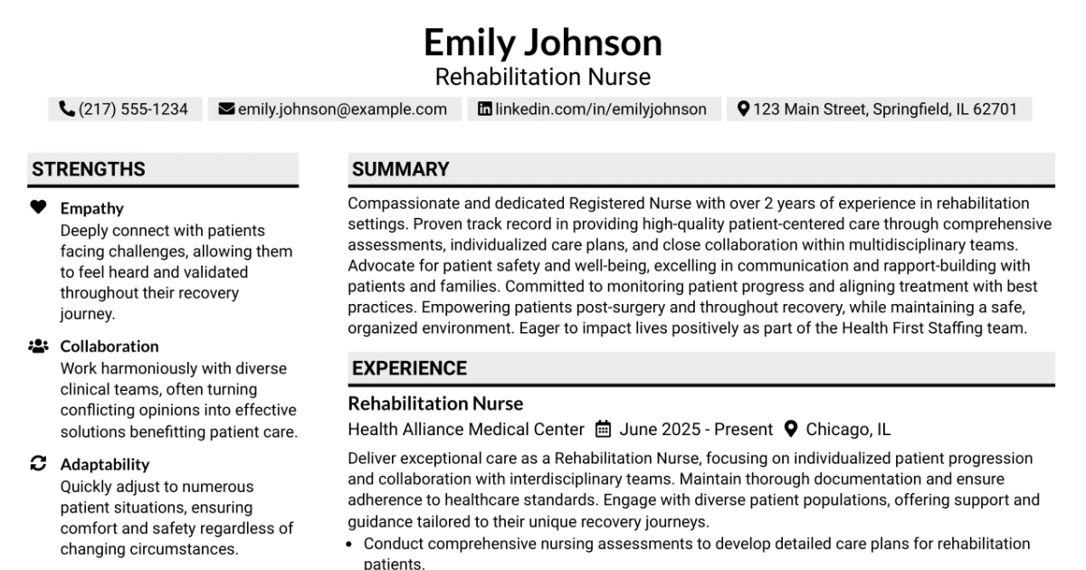 33 Rehabilitation Nurse Resume Templates with Example 2026 (ATS-Optimized)