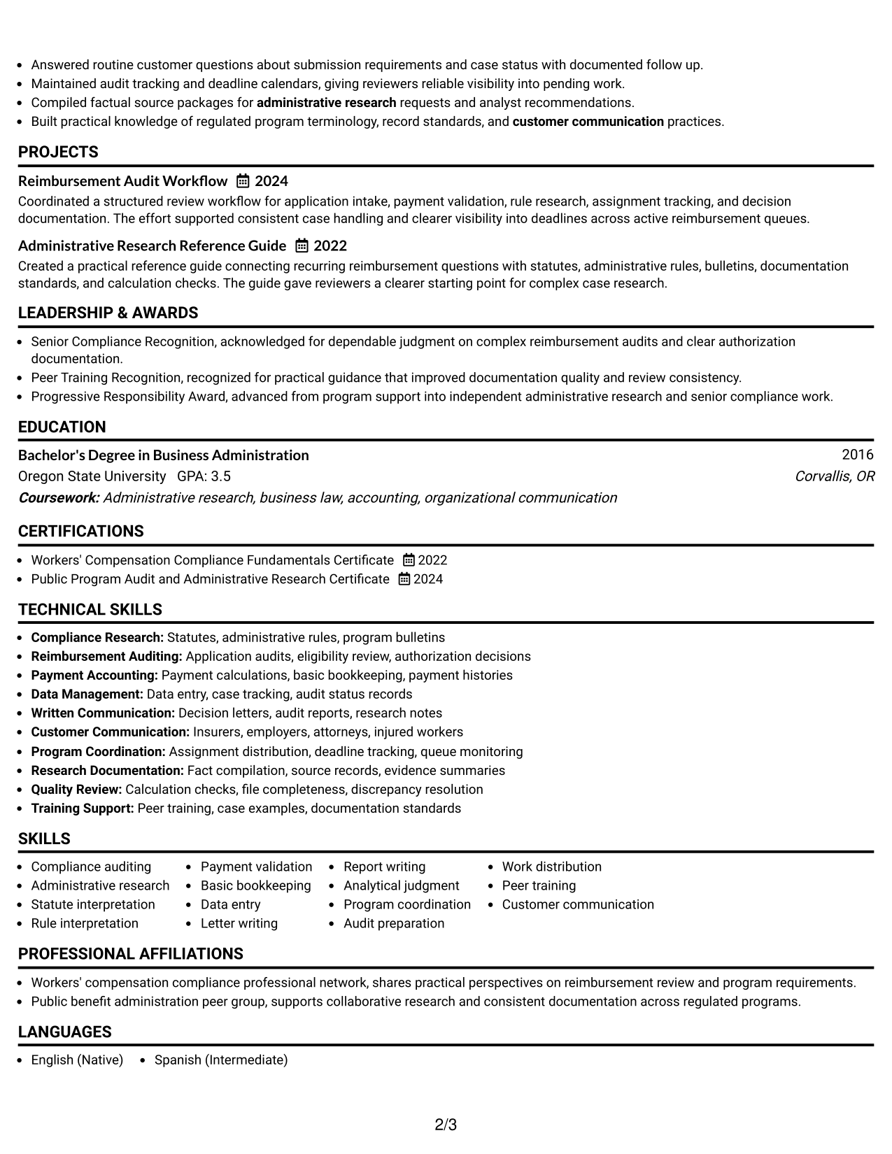 Resume Example Page 2