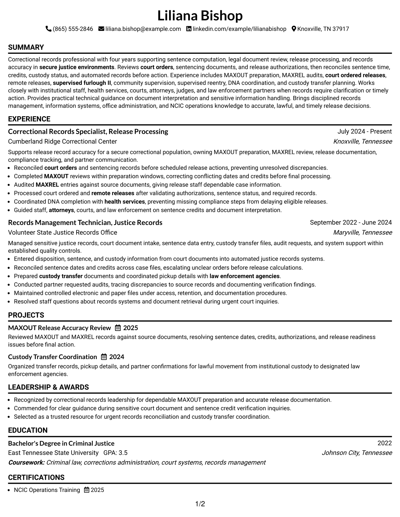 Resume Example Page 1