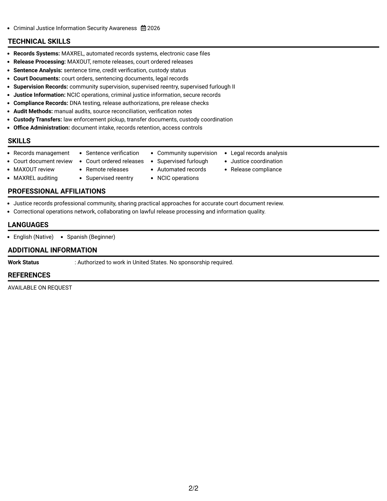 Resume Example Page 2