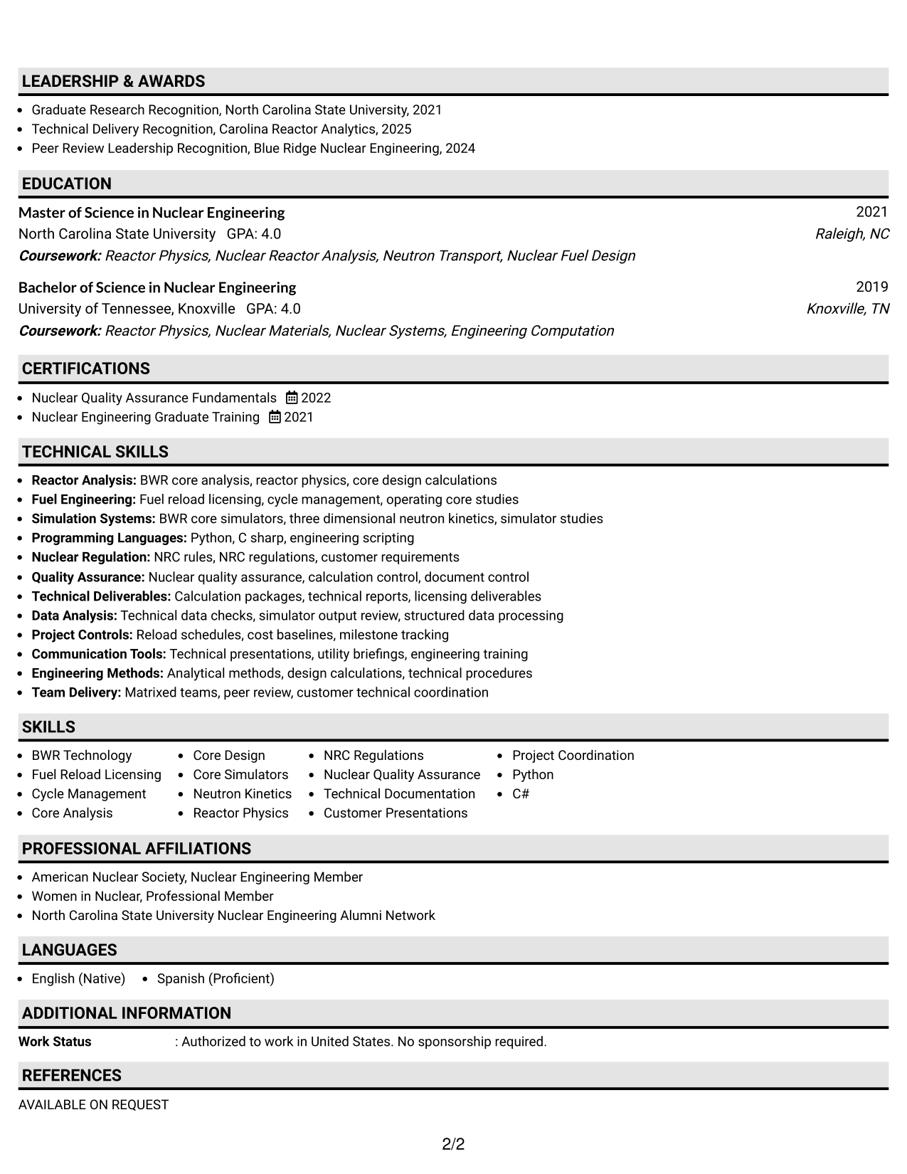 Resume Example Page 2