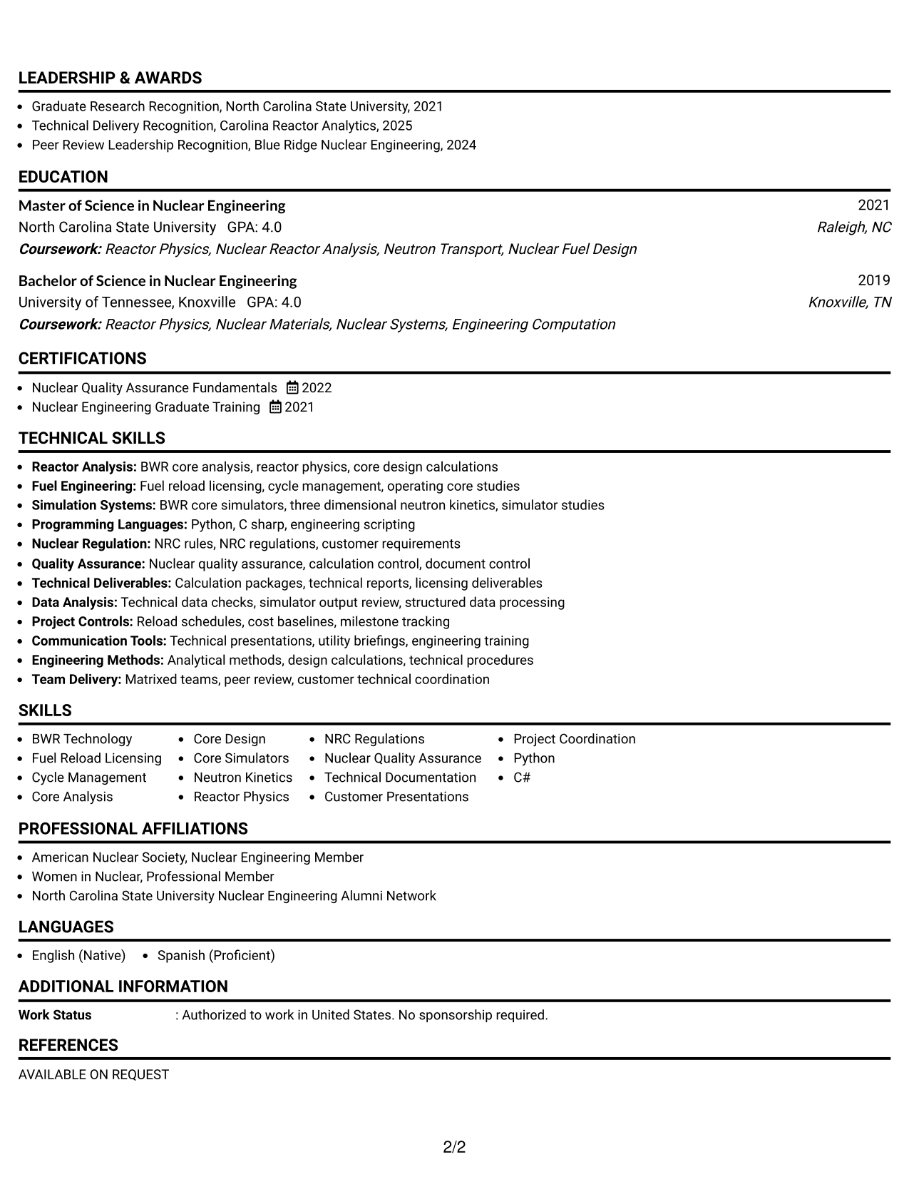 Resume Example Page 2