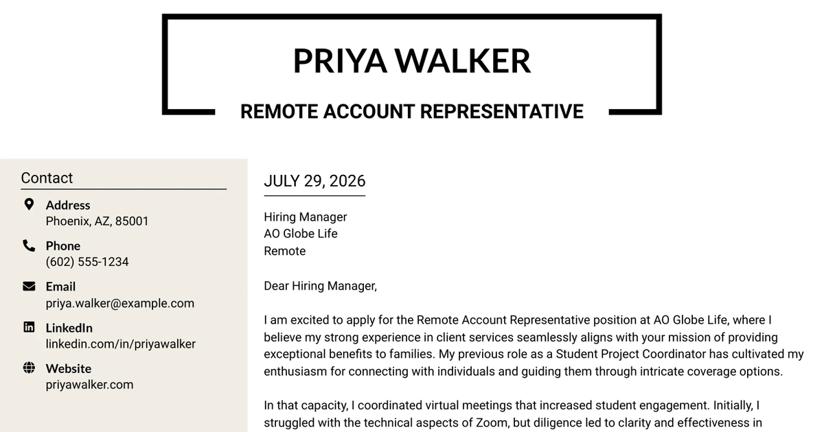 30+ Remote Account Representative Cover Letter Templates with Example 2026