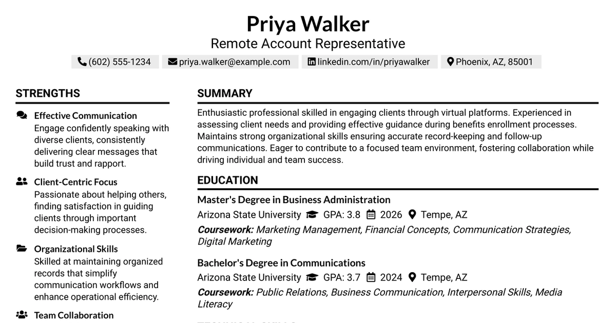 33 Remote Account Representative Resume Templates with Example 2026 (ATS-Optimized)
