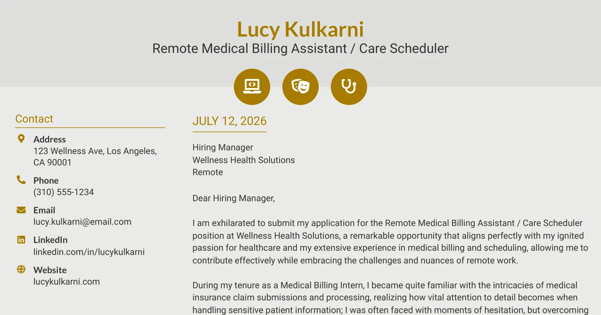 30+ Remote Medical Billing Assistant / Care Scheduler Cover Letter Templates with Example 2026
