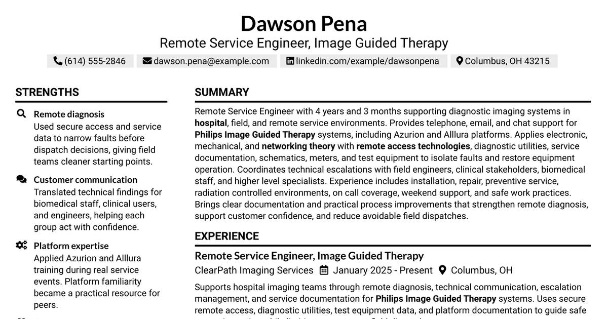 7 Remote Service Engineer, IGT-S Resume Templates with Example