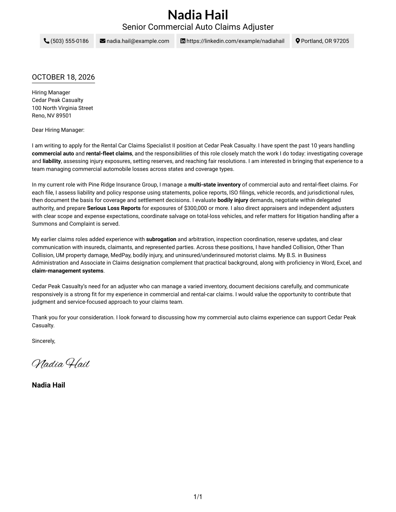 Cover letter example — page 1