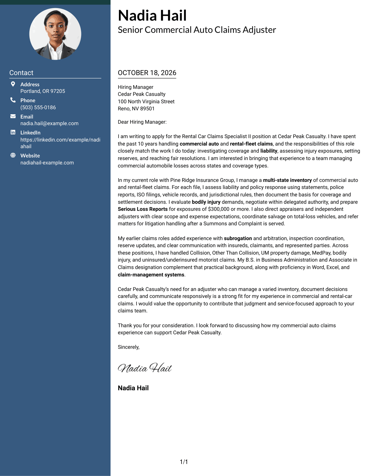 Cover letter example — page 1