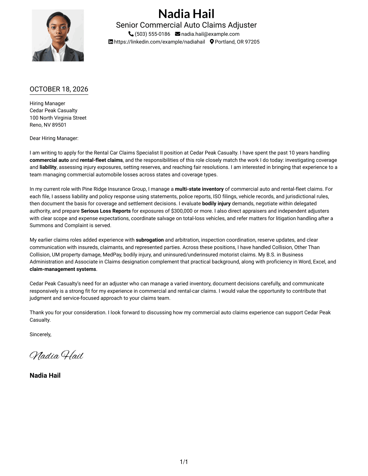 Cover letter example — page 1
