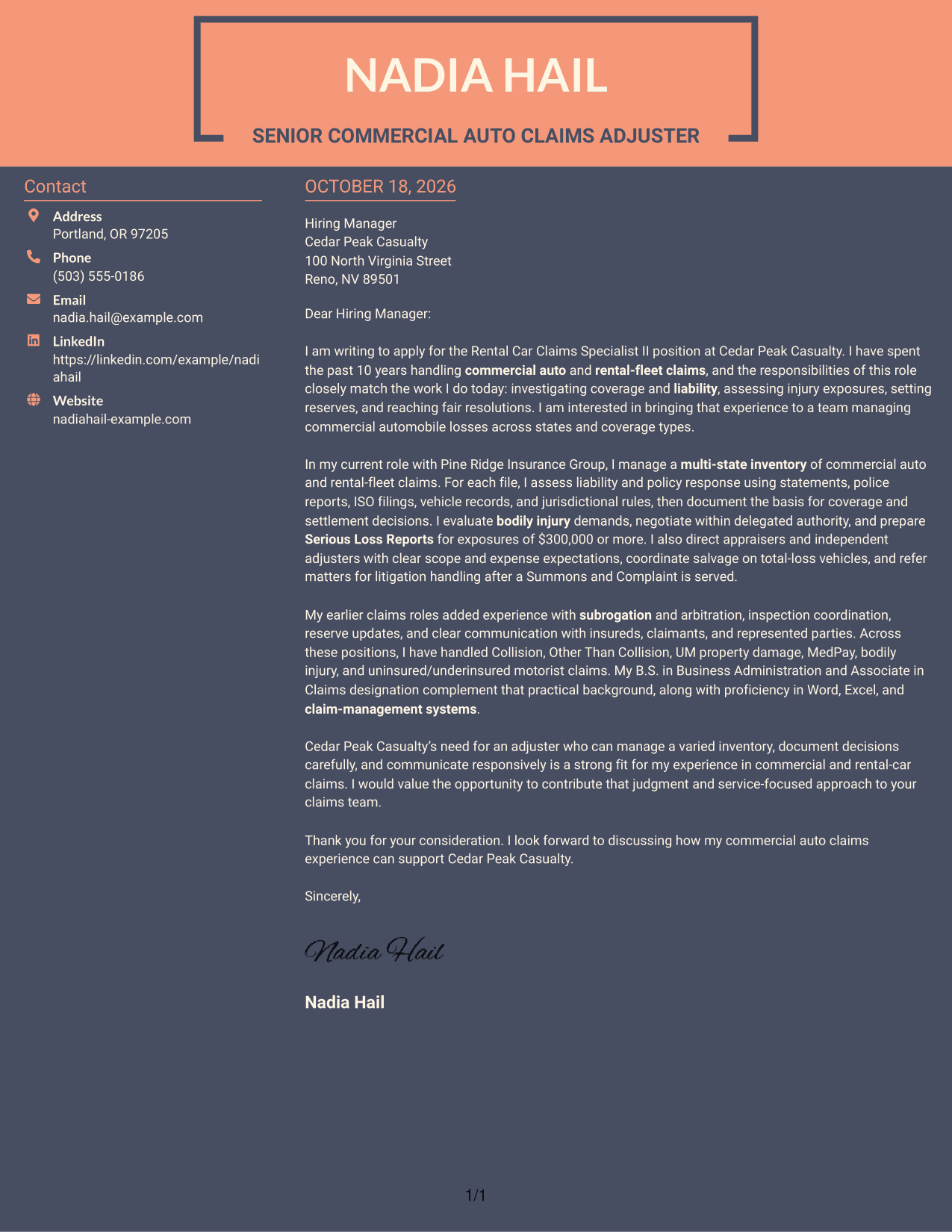 Cover letter example — page 1