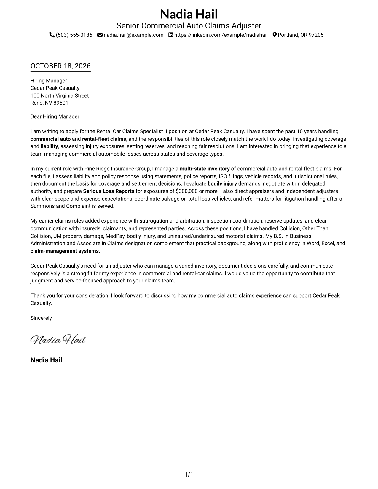 Cover letter example — page 1