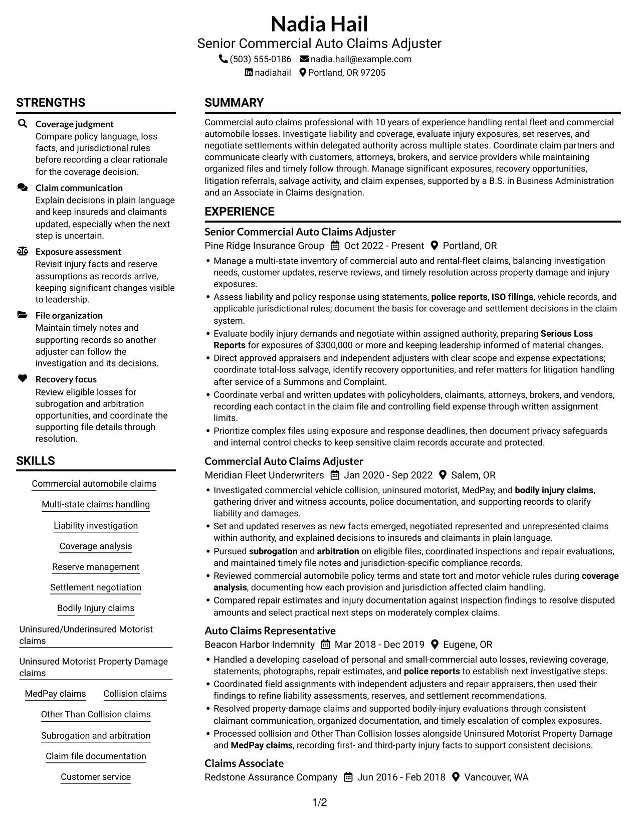 Resume example — page 1