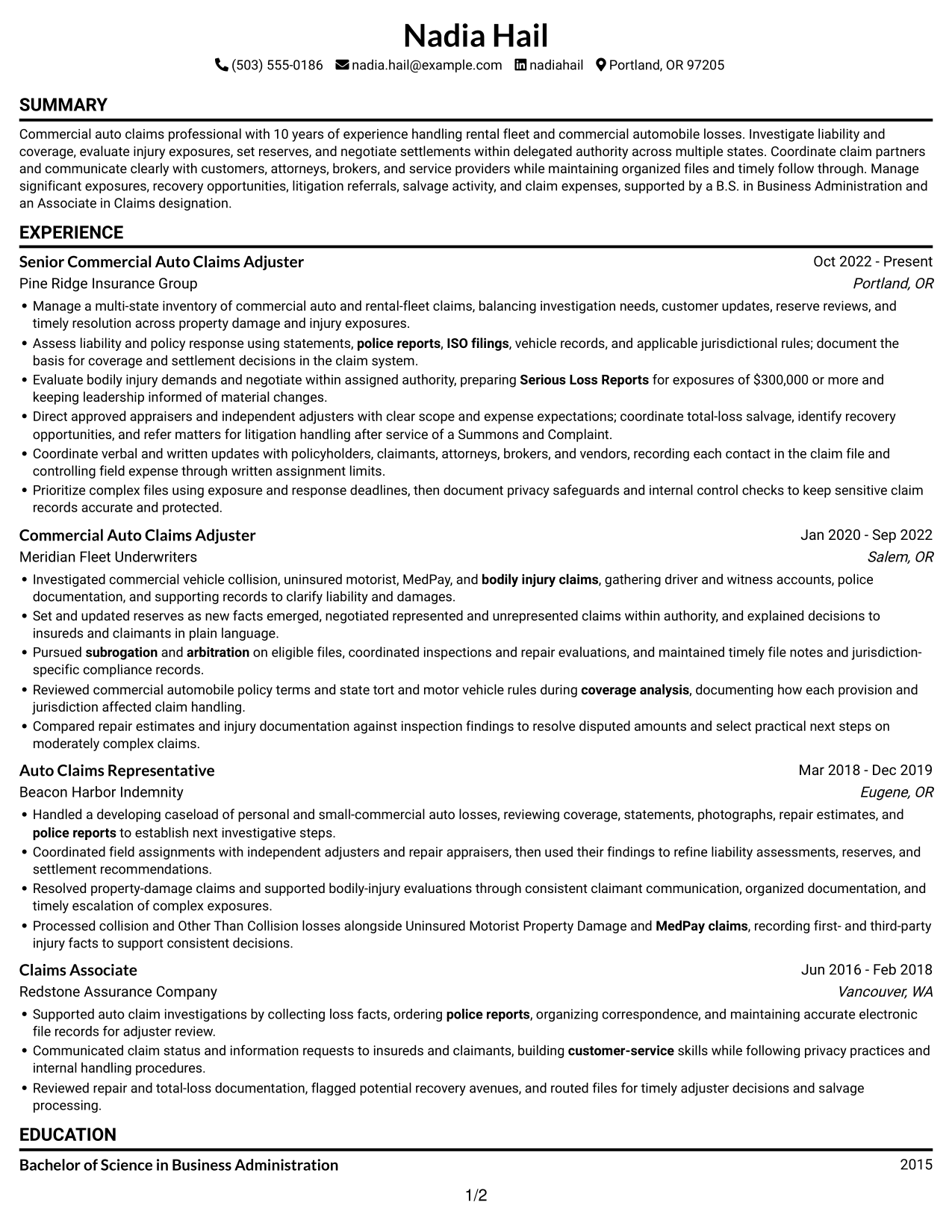 Resume example — page 1