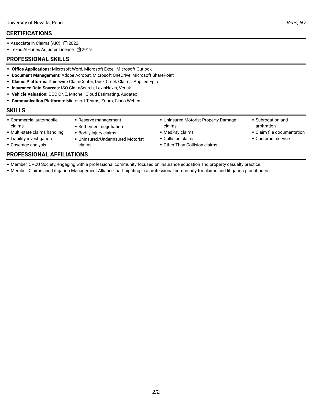 Resume example — page 2