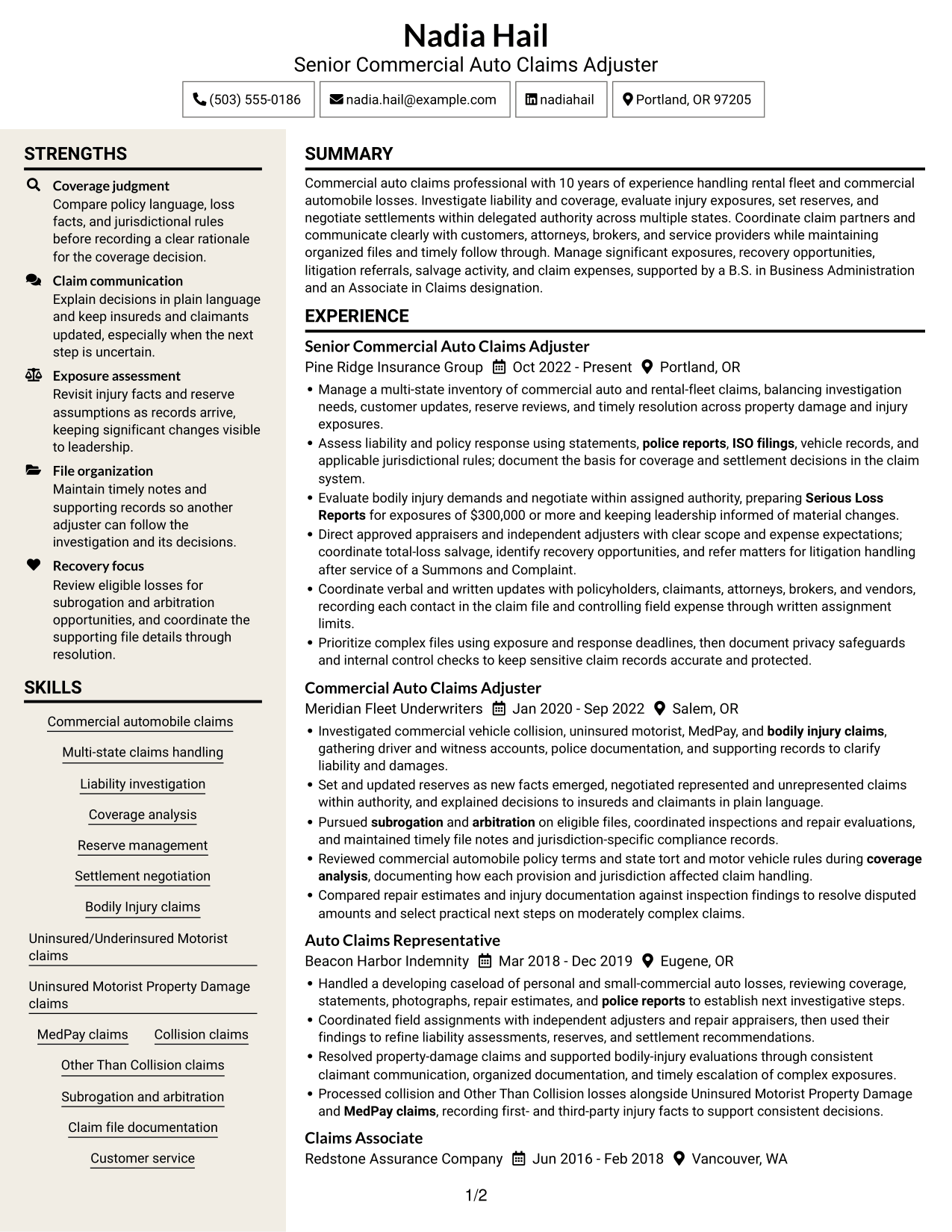 Resume example — page 1
