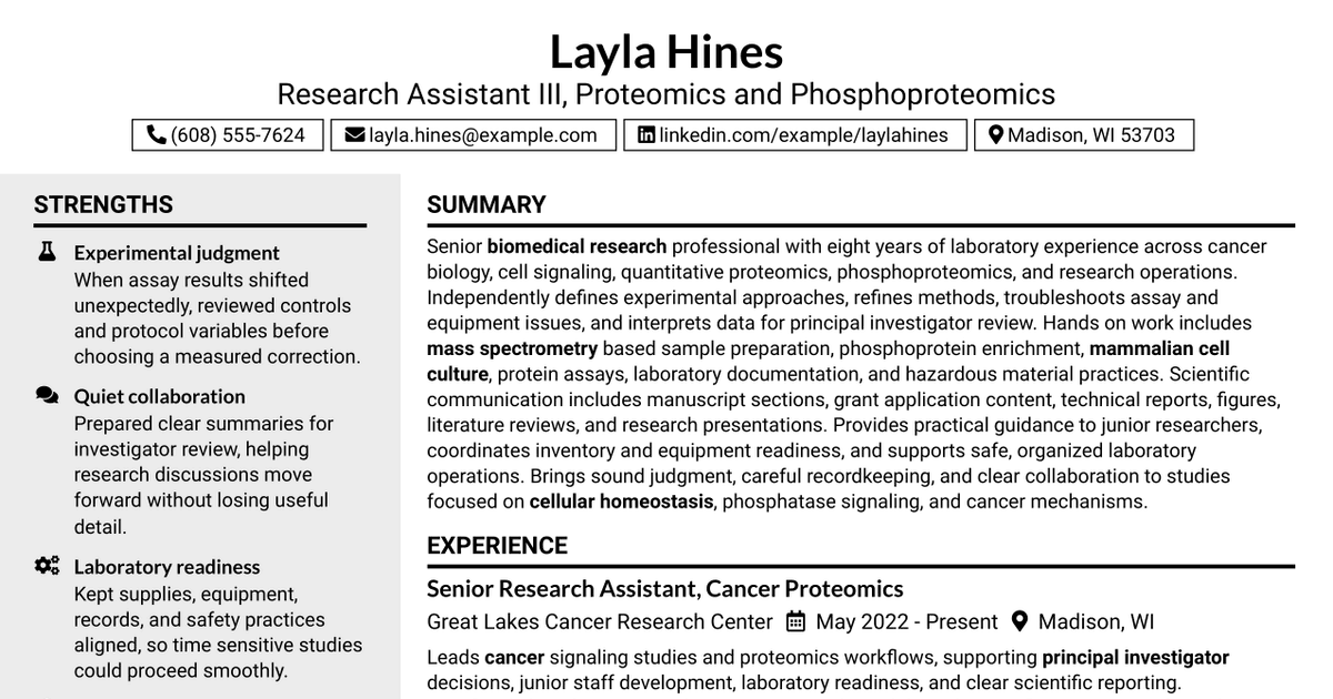 7 Research Assistant III - Proteomics and Phosphoproteomics Resume Templates with Example