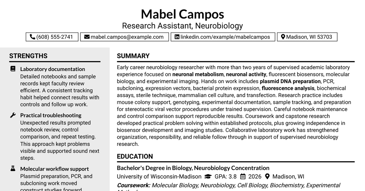 7 Research Assistant - Neurobiology Resume Templates with Example