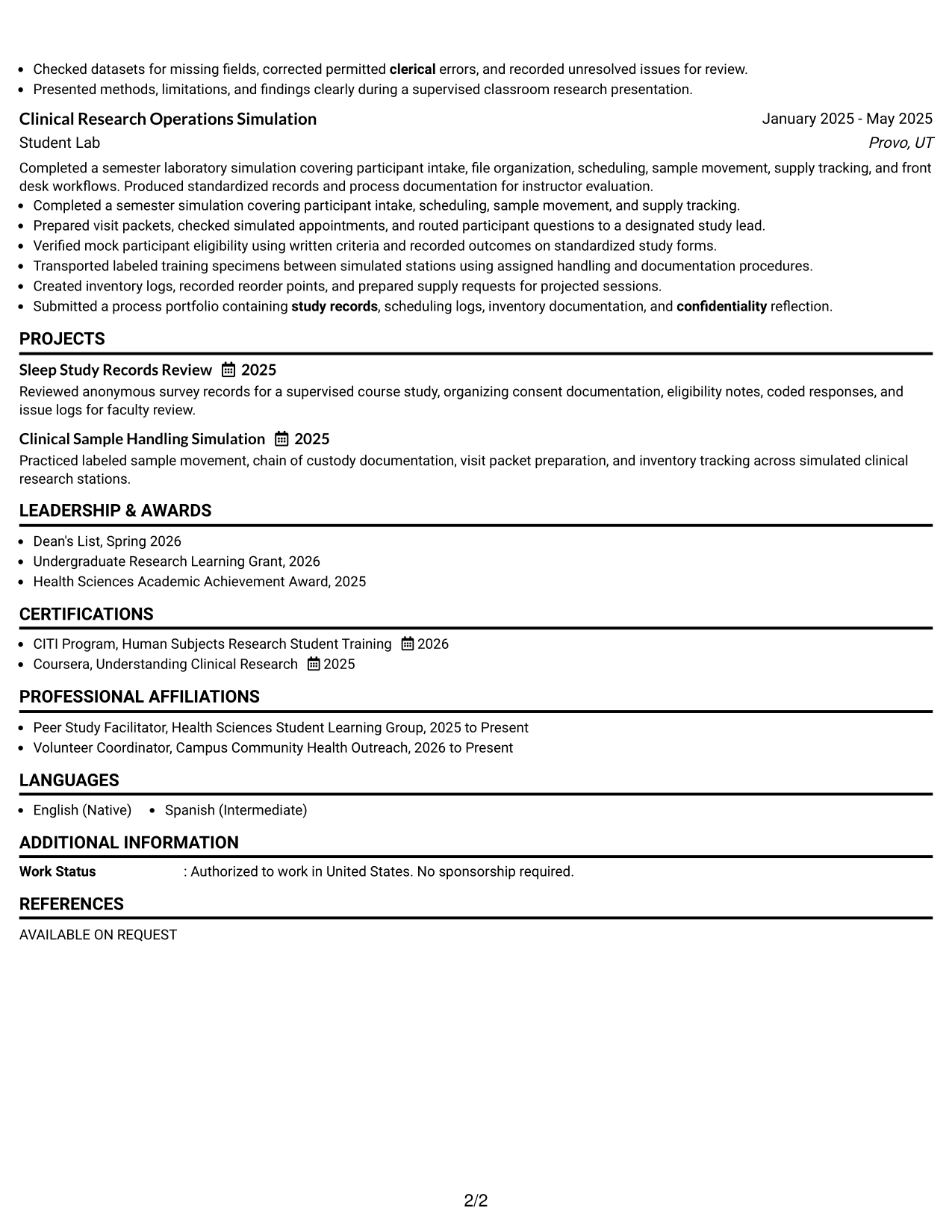 Resume Example Page 2
