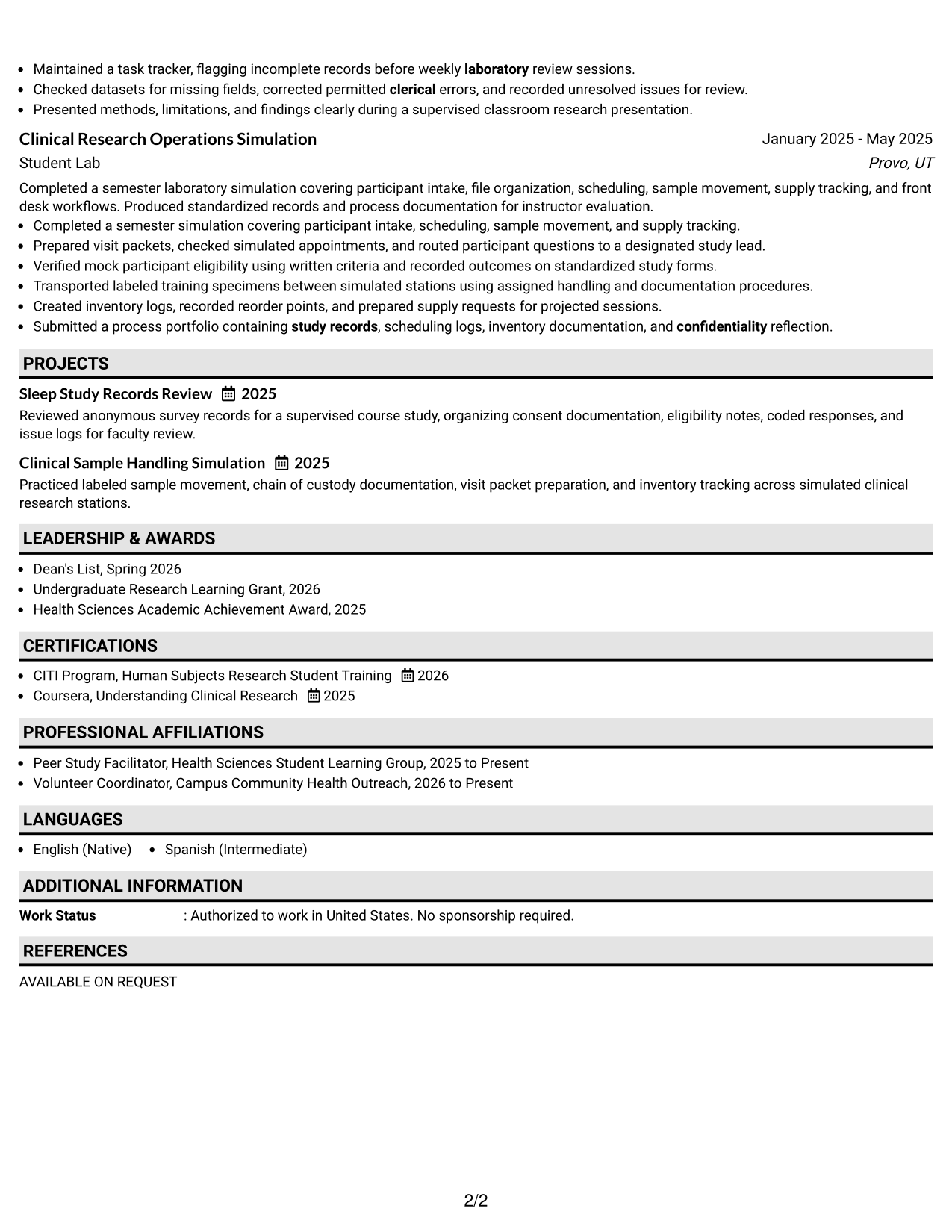 Resume Example Page 2