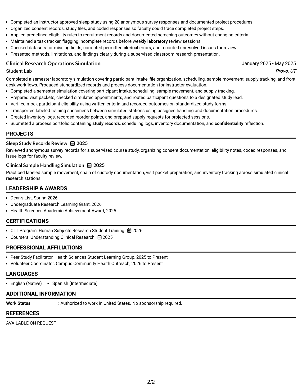 Resume Example Page 2