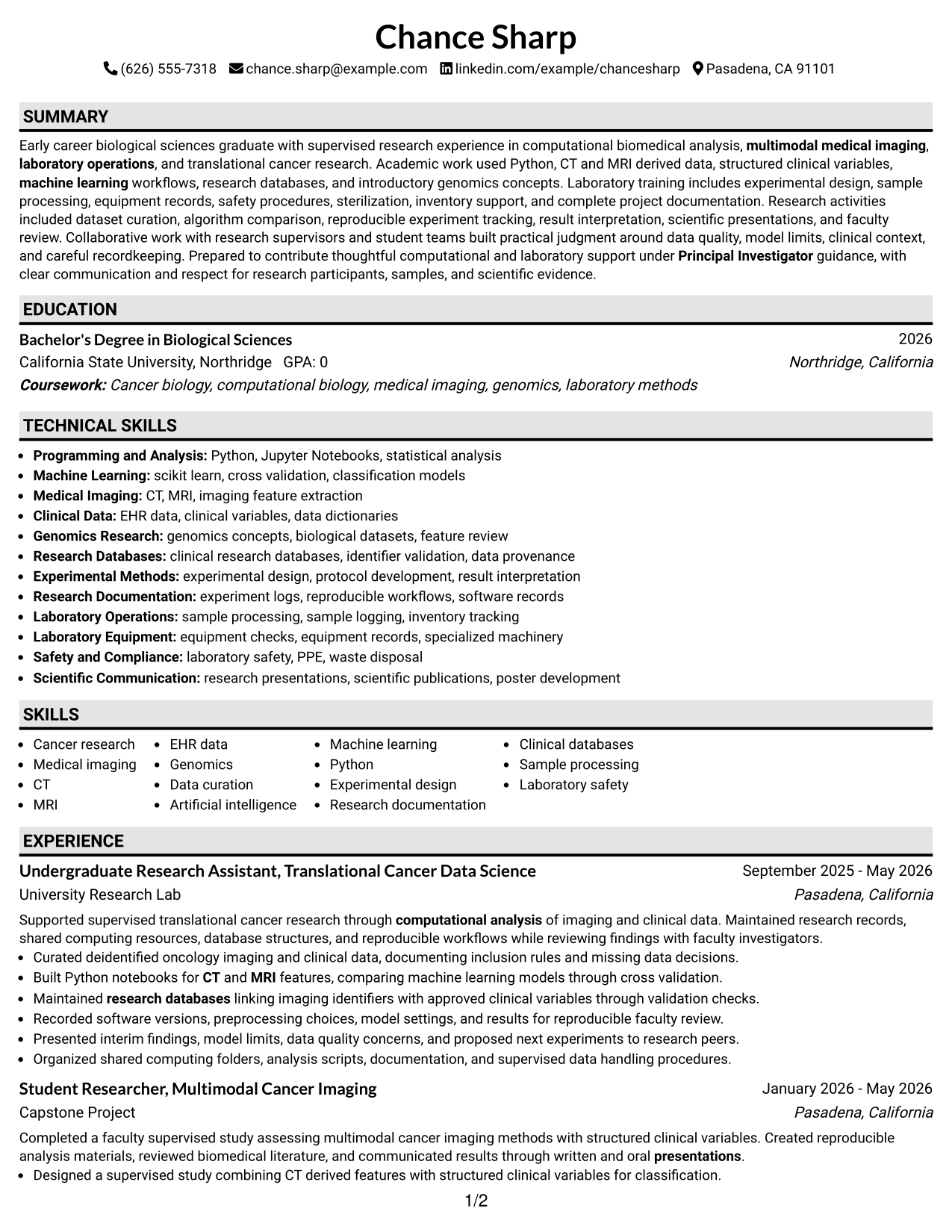 Resume Example Page 1
