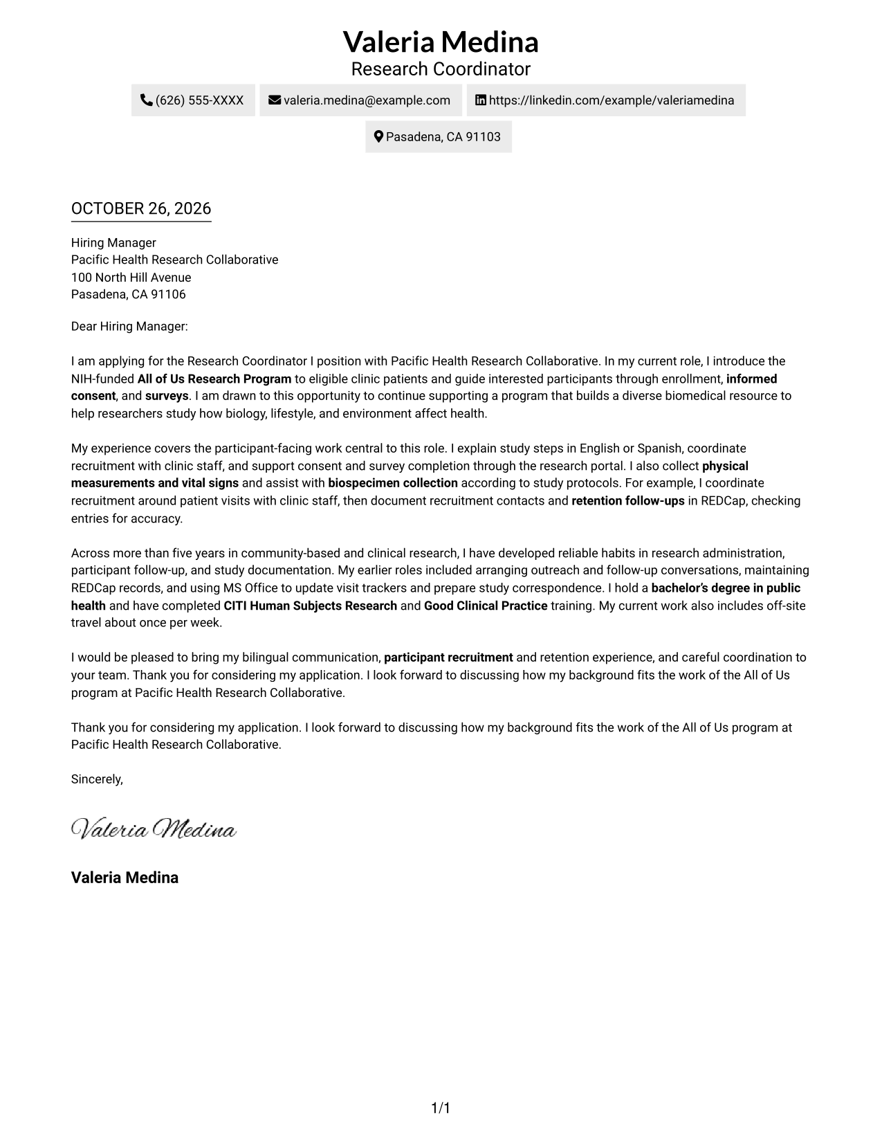 Cover letter example — page 1