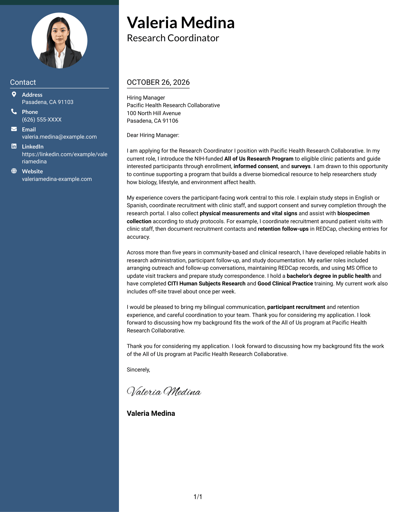 Cover letter example — page 1