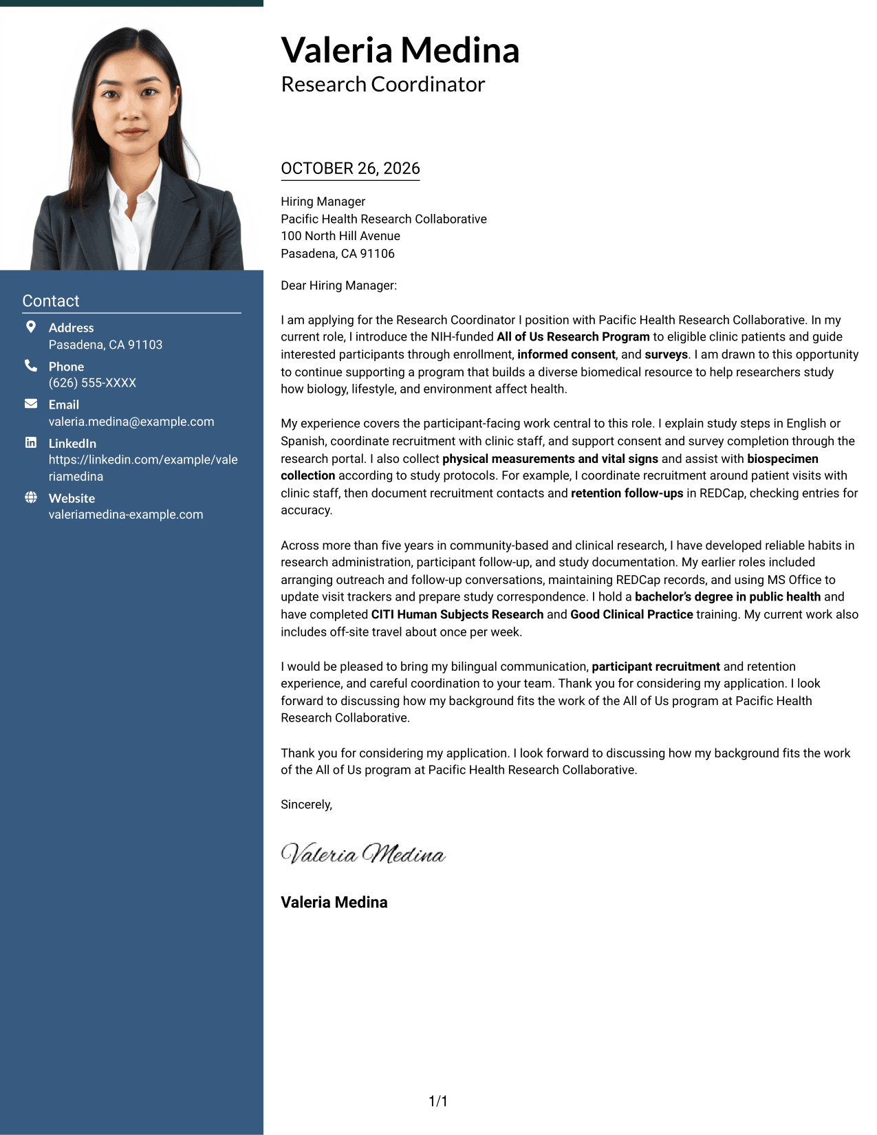 Cover letter example — page 1
