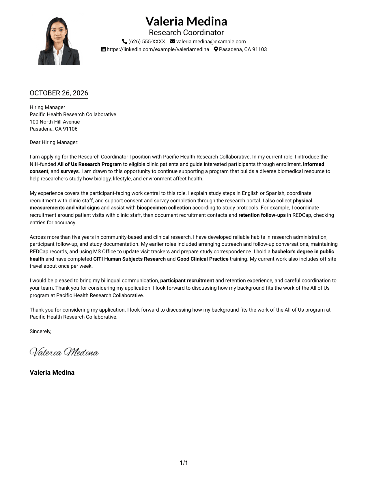 Cover letter example — page 1