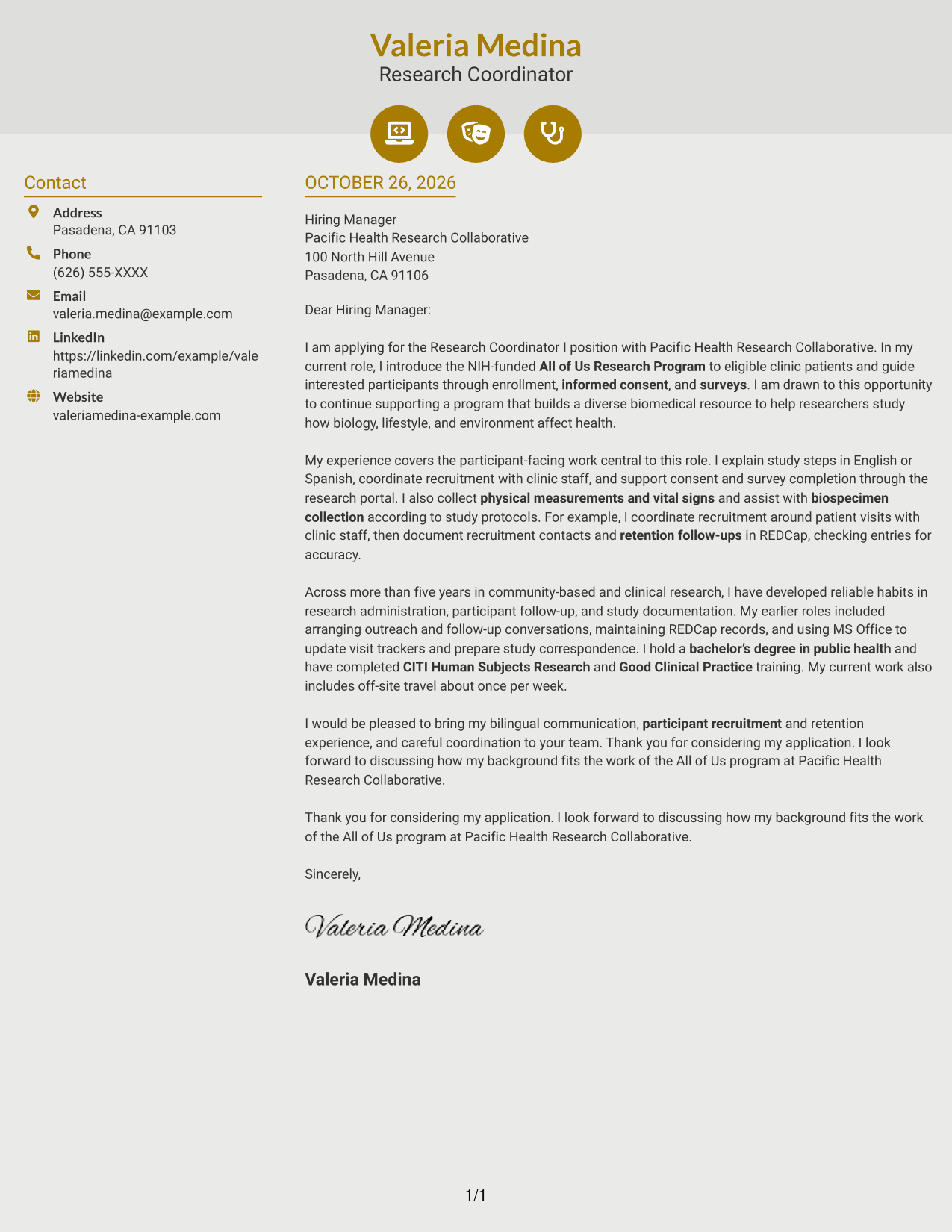 Cover letter example — page 1