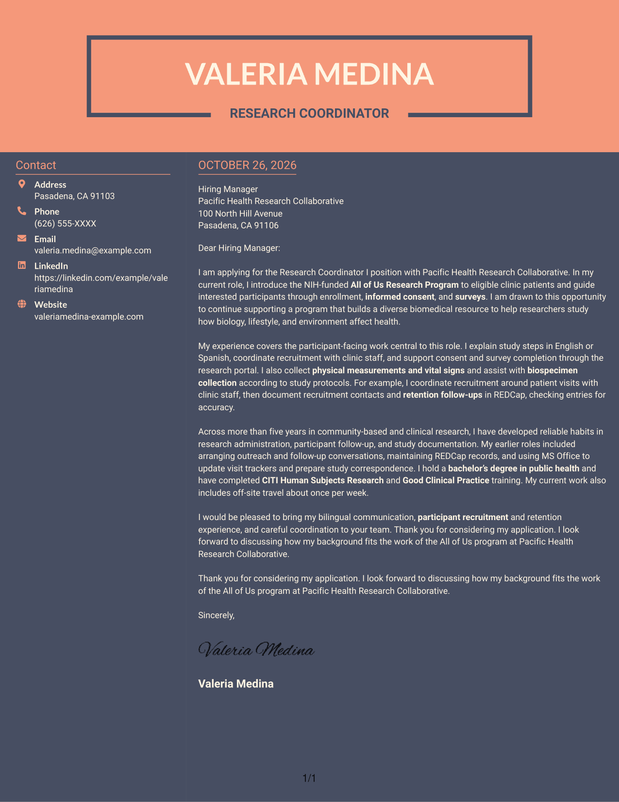 Cover letter example — page 1