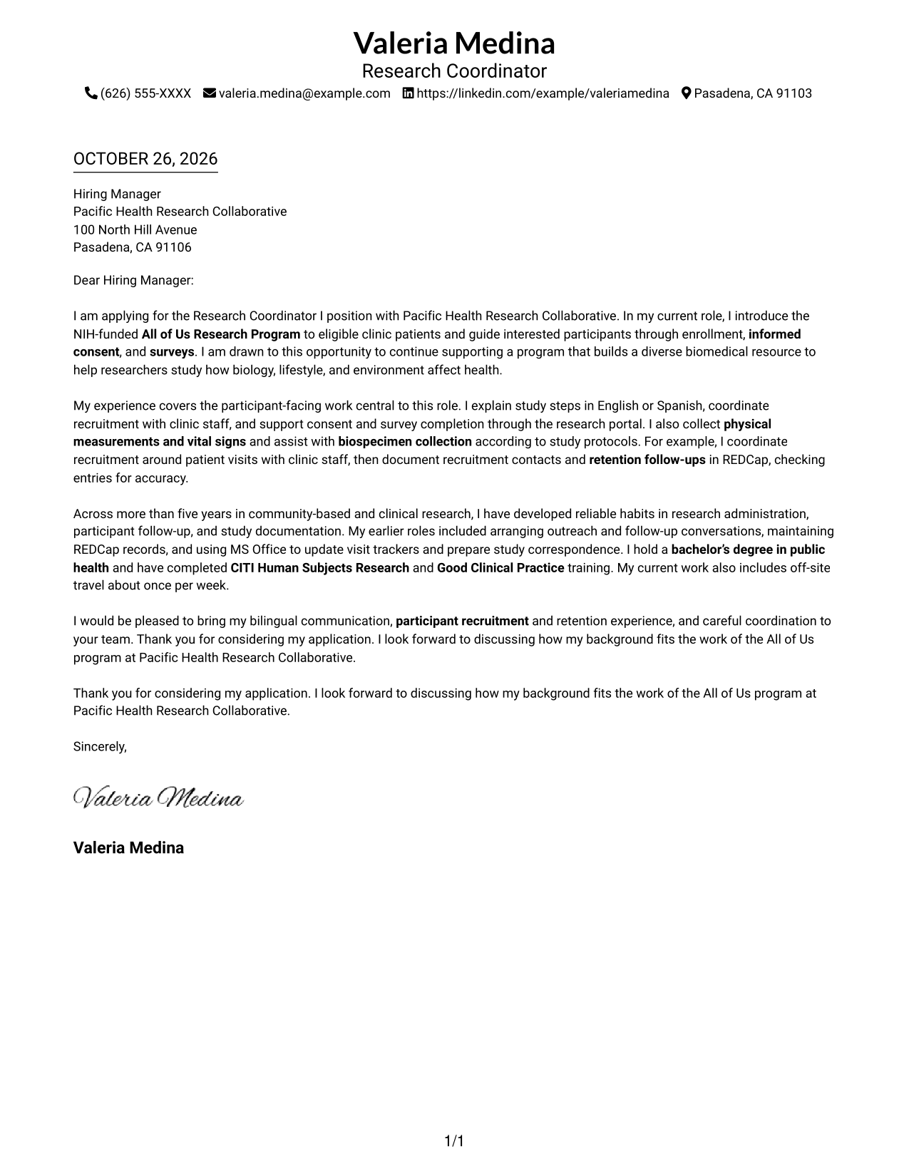Cover letter example — page 1