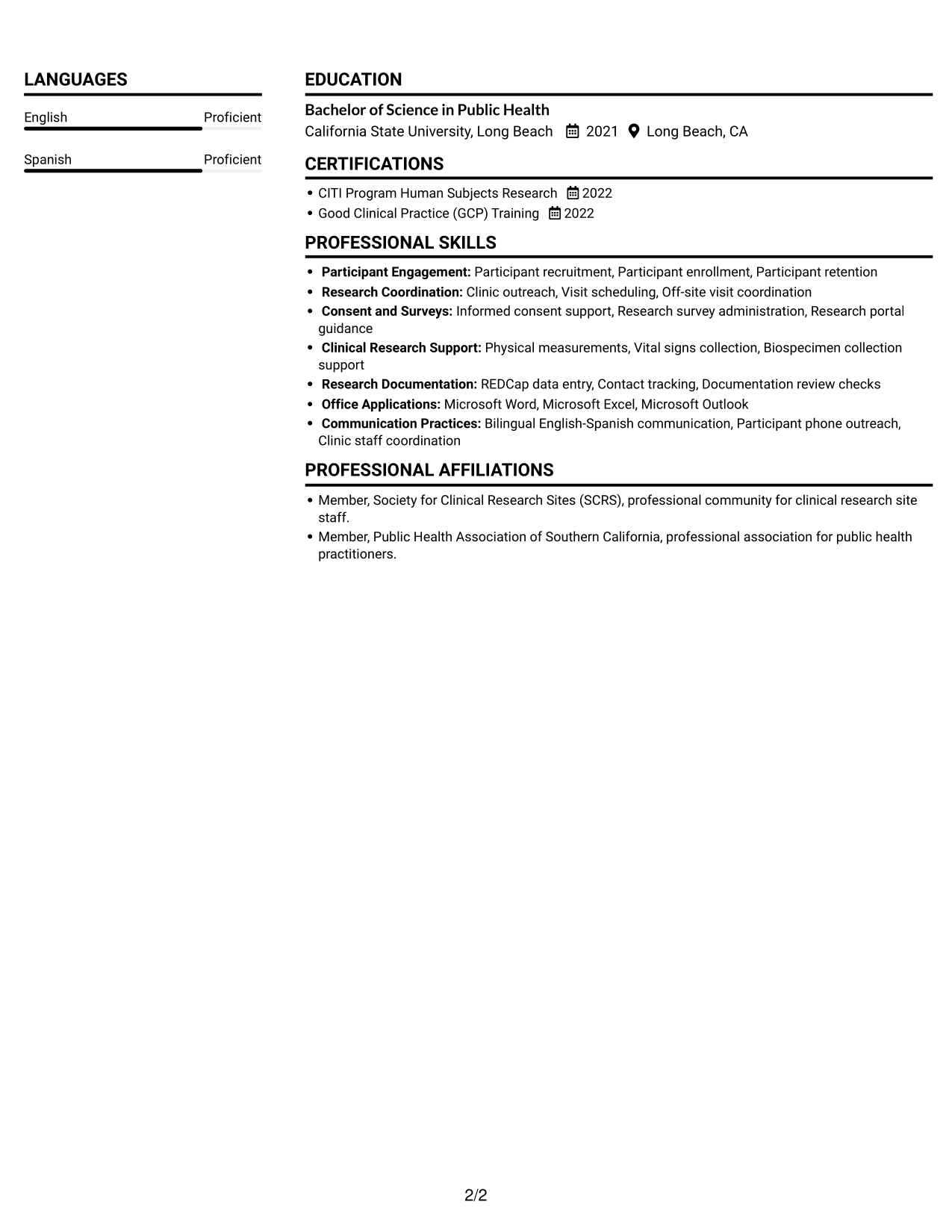 Resume example — page 2