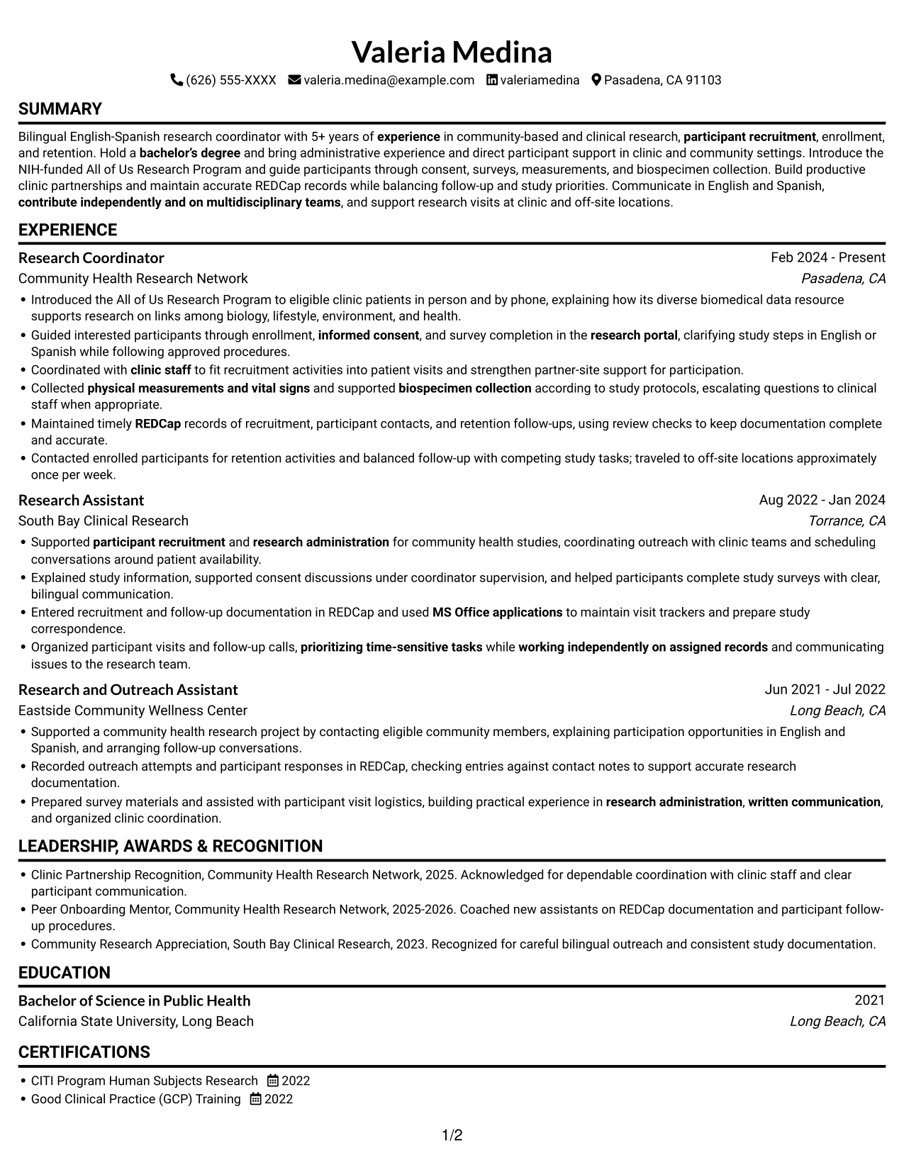 Resume example — page 1