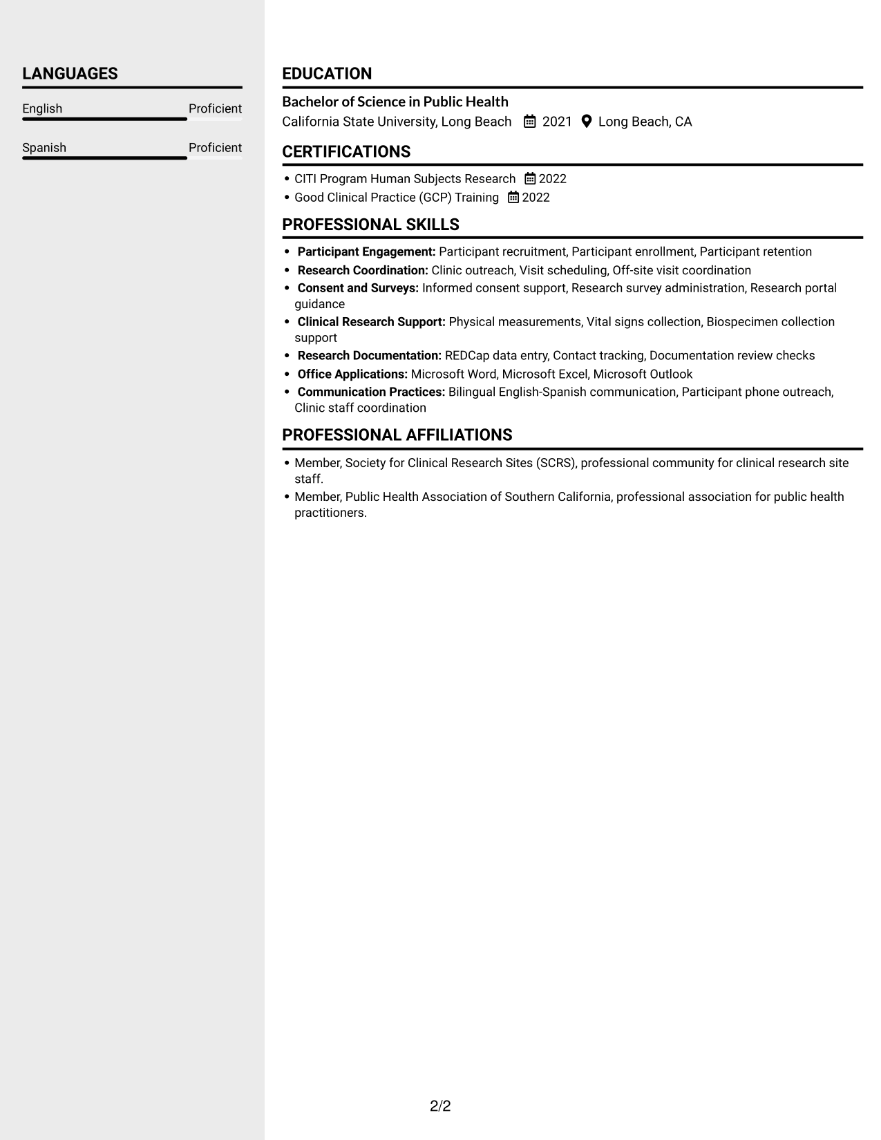 Resume example — page 2