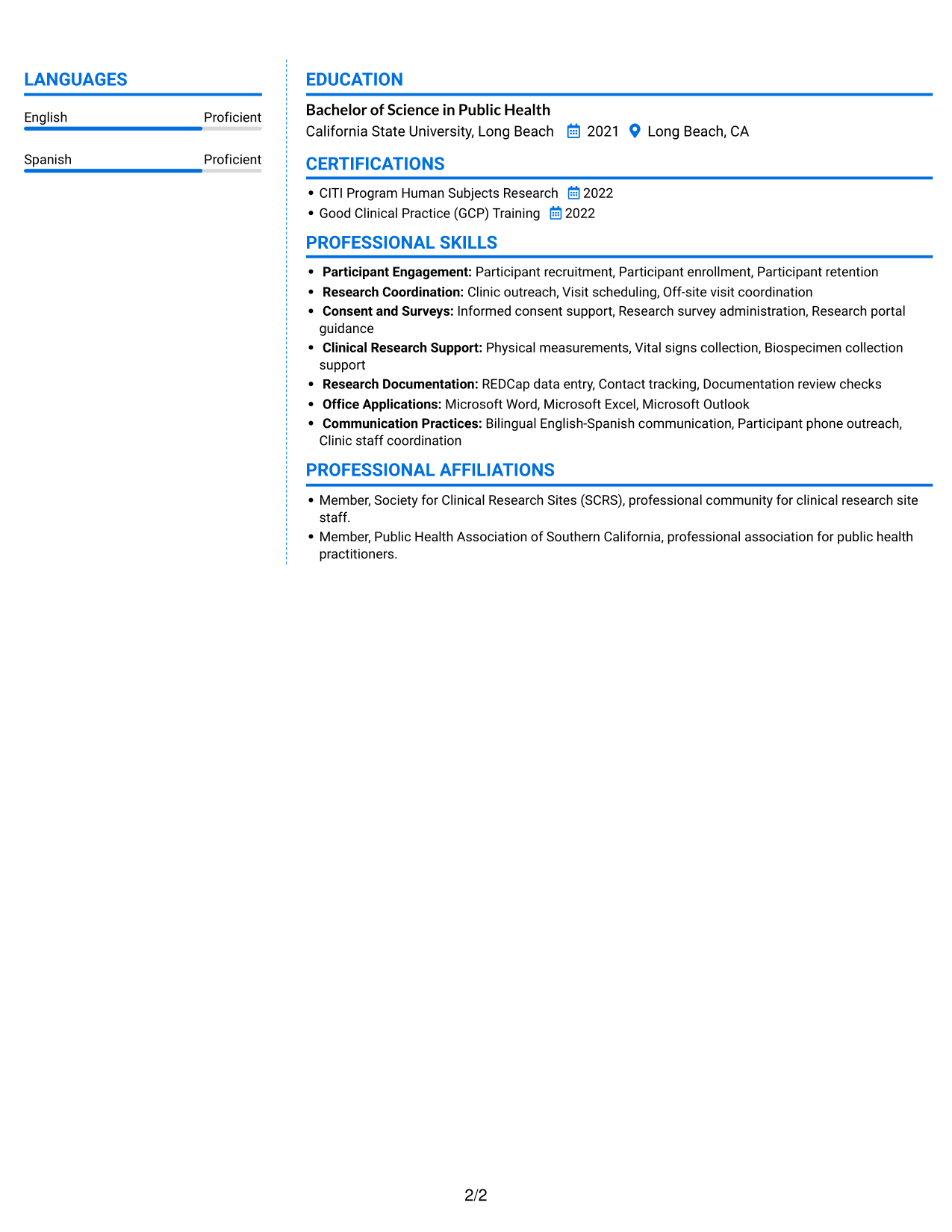 Resume example — page 2