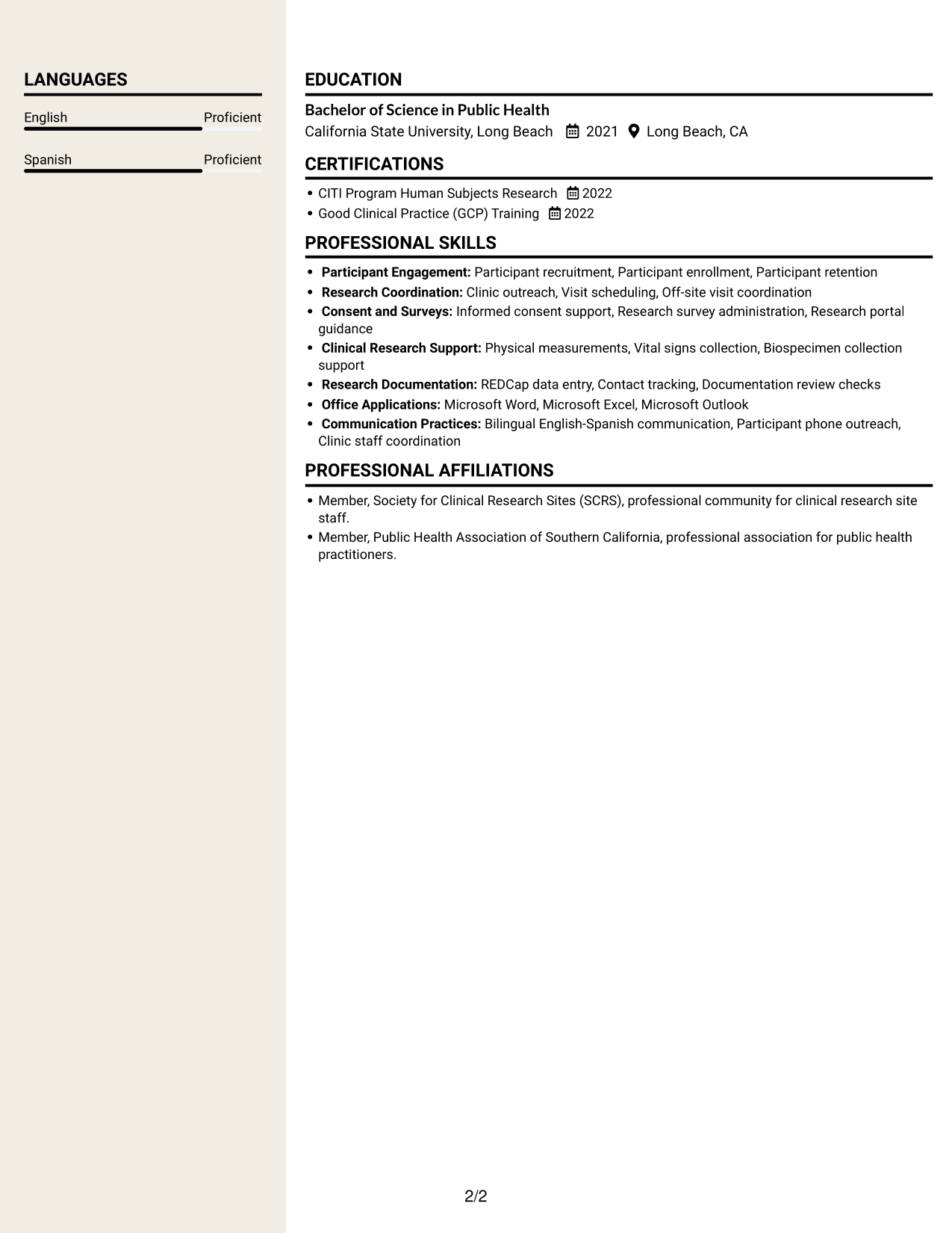 Resume example — page 2