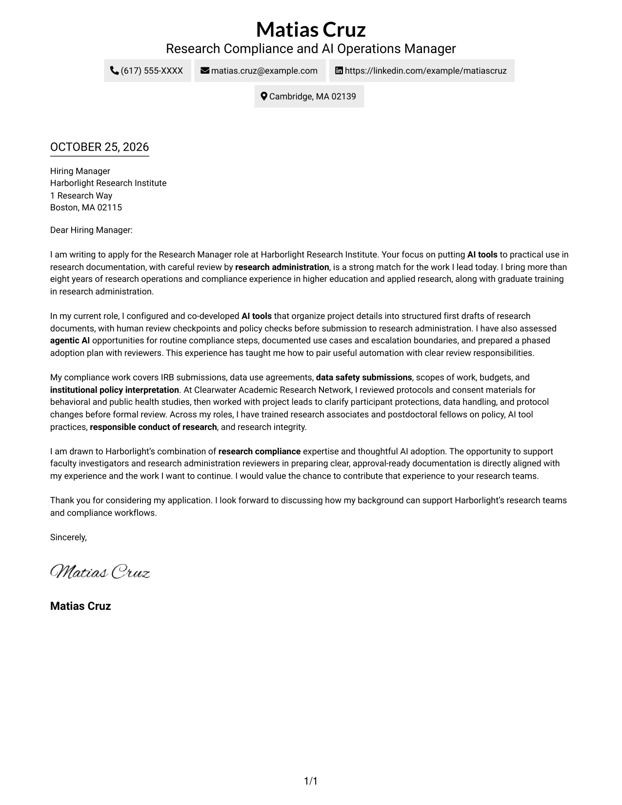 Cover letter example — page 1