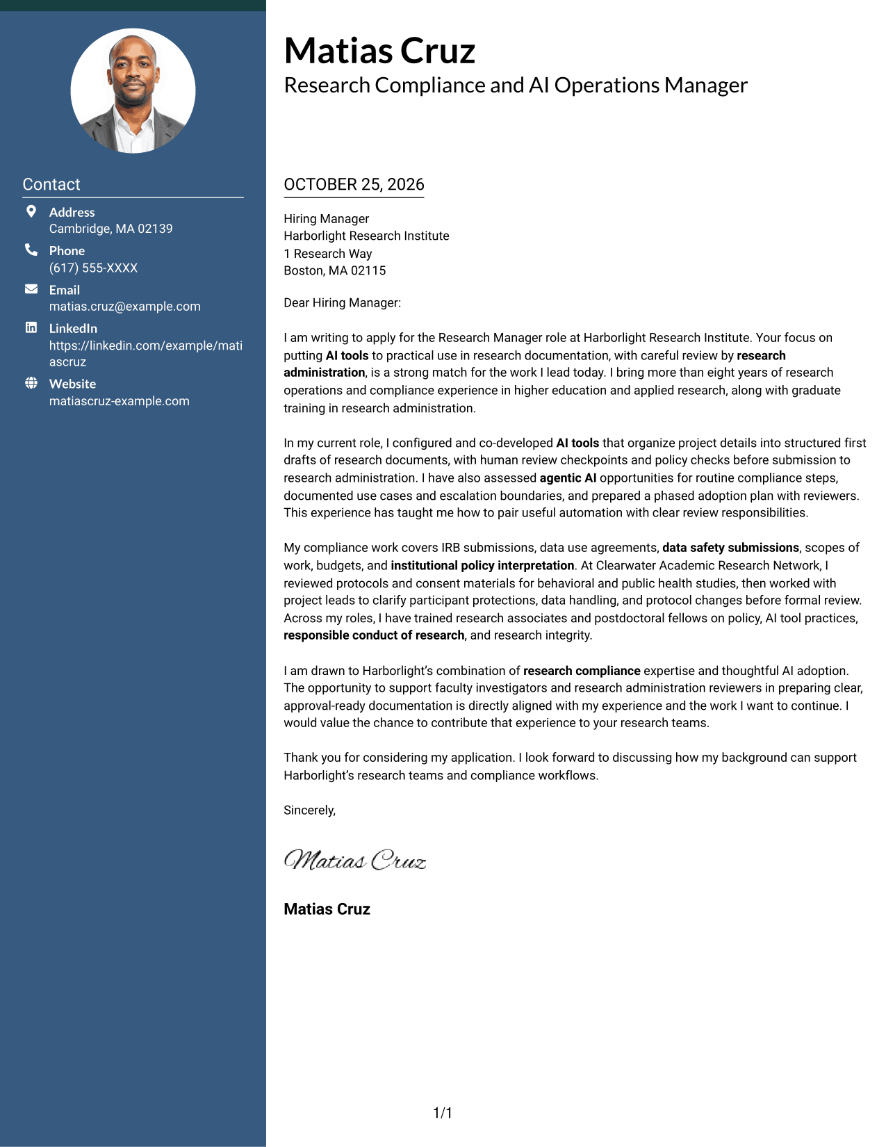 Cover letter example — page 1