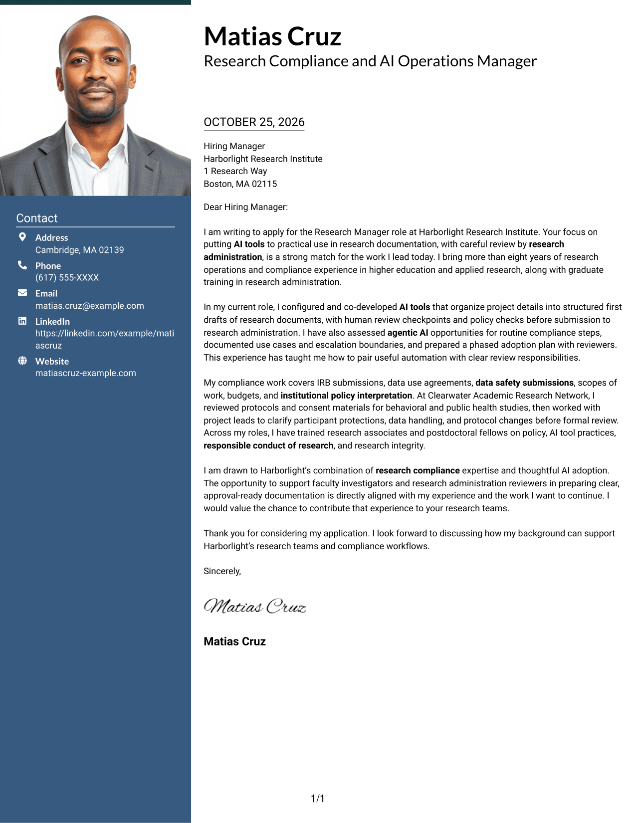 Cover letter example — page 1